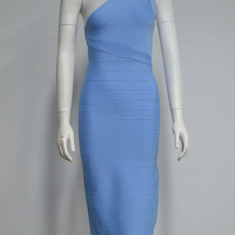 2025 Elegant Women's Single Shoulder Sleeveless Bandage Dress with Diagonal Collar Bodycon Bareback Split and Knee Dress Vestido