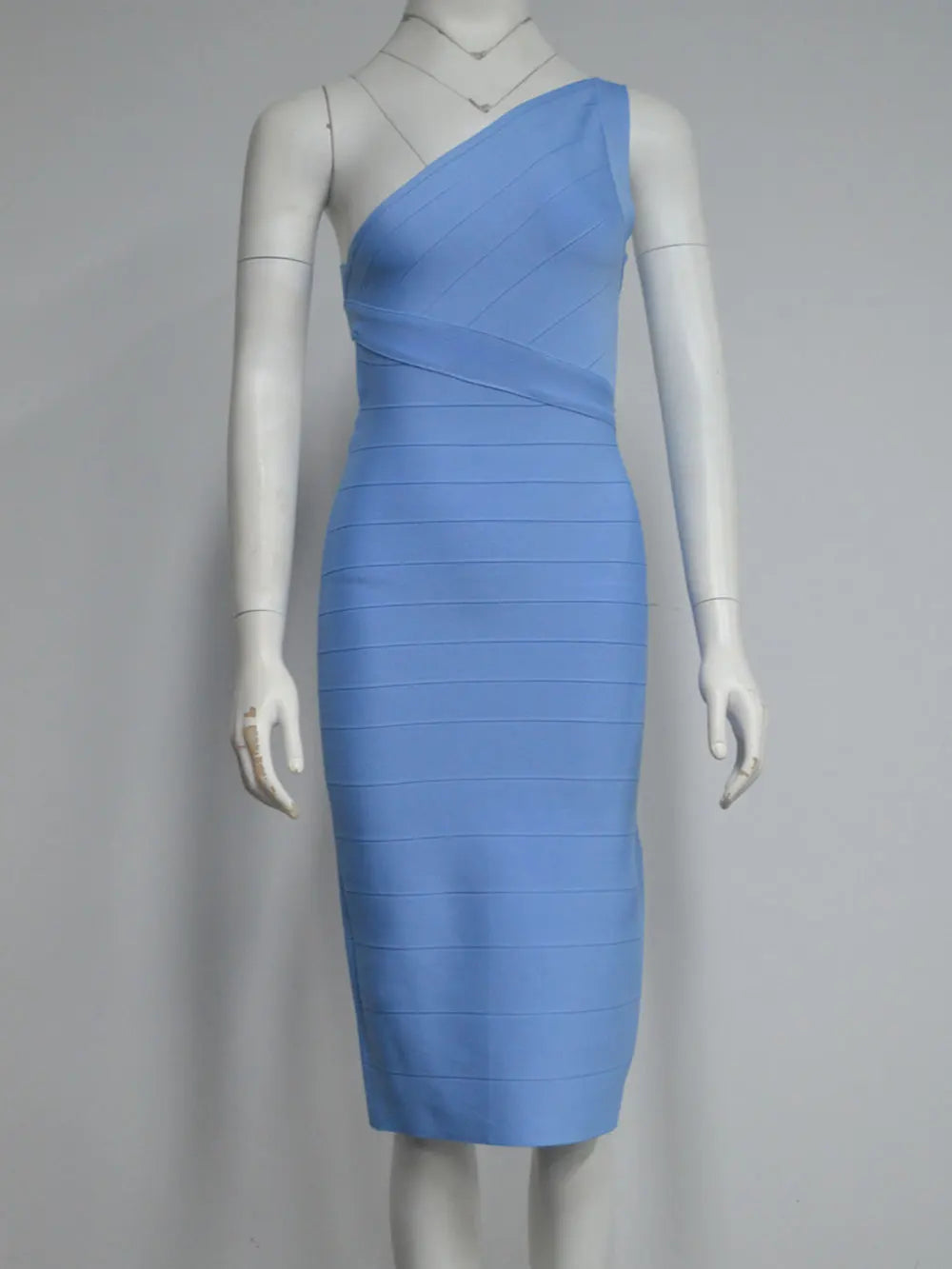 2025 Elegant Women's Single Shoulder Sleeveless Bandage Dress with Diagonal Collar Bodycon Bareback Split and Knee Dress Vestido