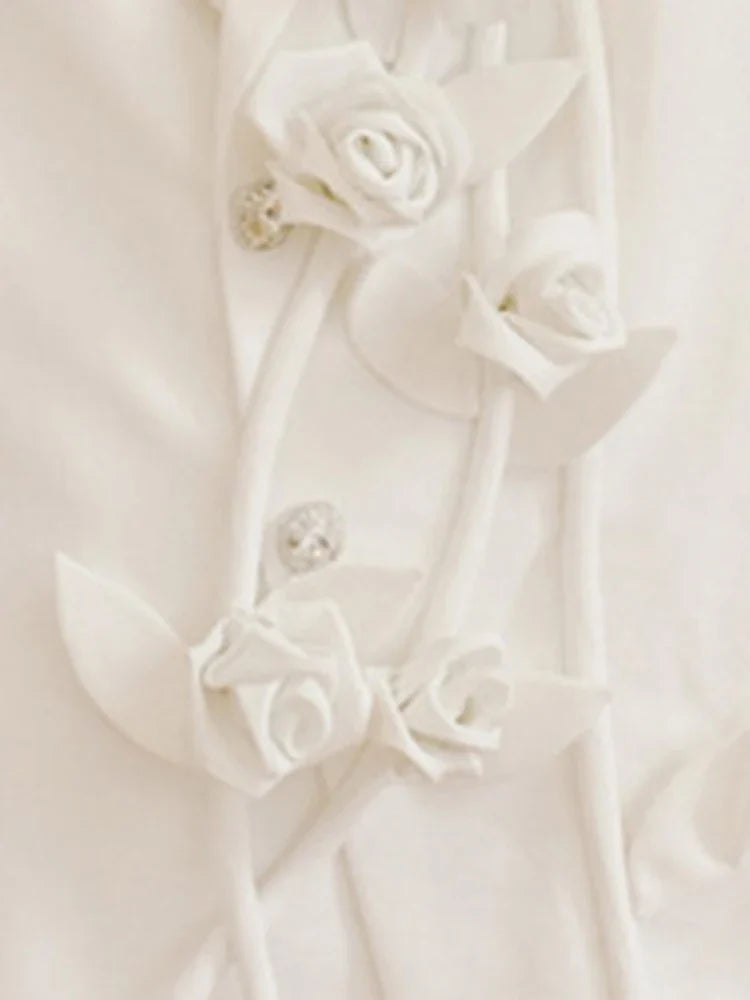 DEAT Fashion Women's Blazer Notched Collar Loose Diamonds Buttons Spliced Flower White Suit Jackets summer New 17A7225