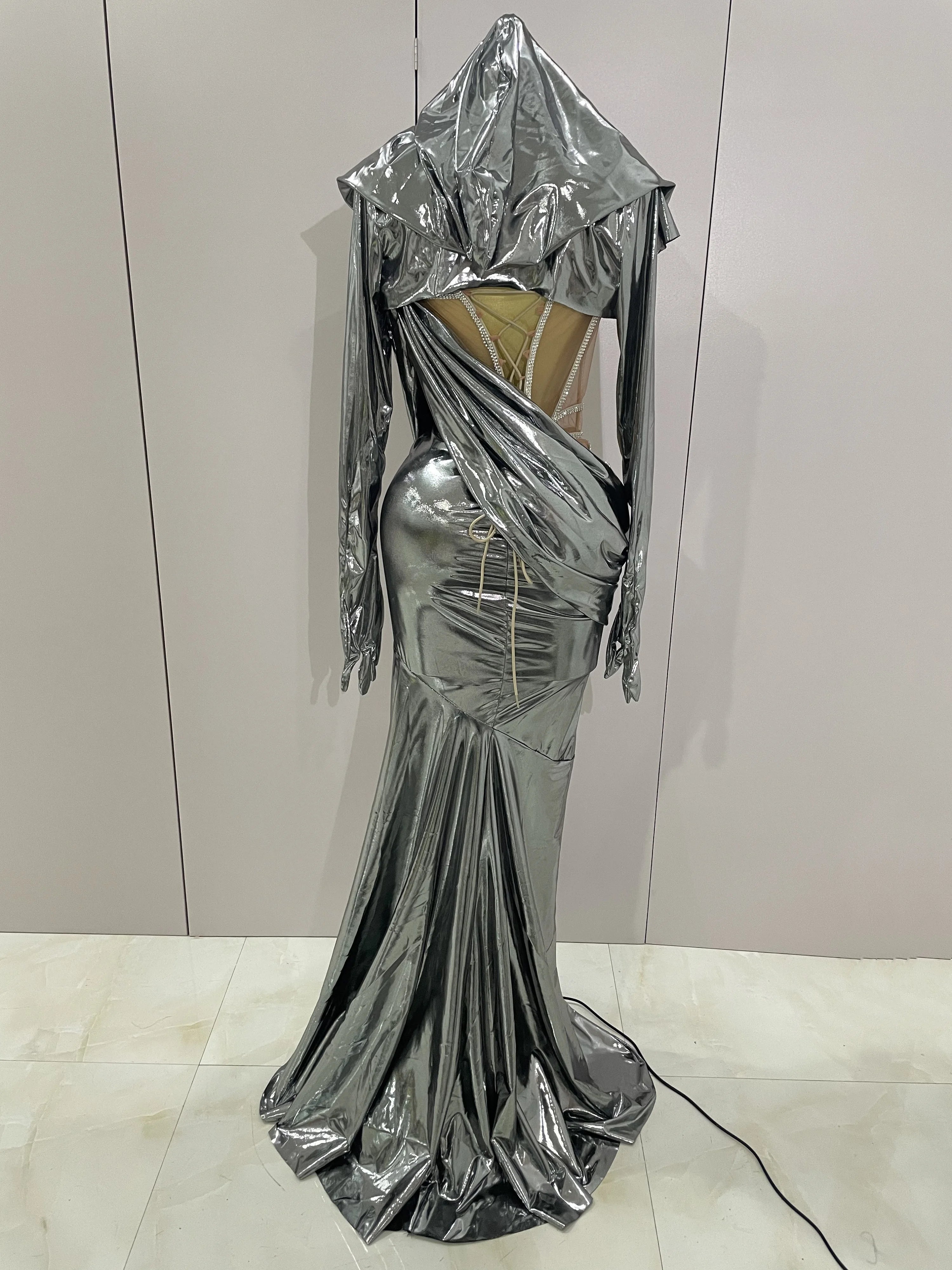 Stage Costume Sparkly Nightclub Gogo Party Dress Women Carnival Party Outfit Festival Cool Clothing Hoodie Dress Two Piece Set