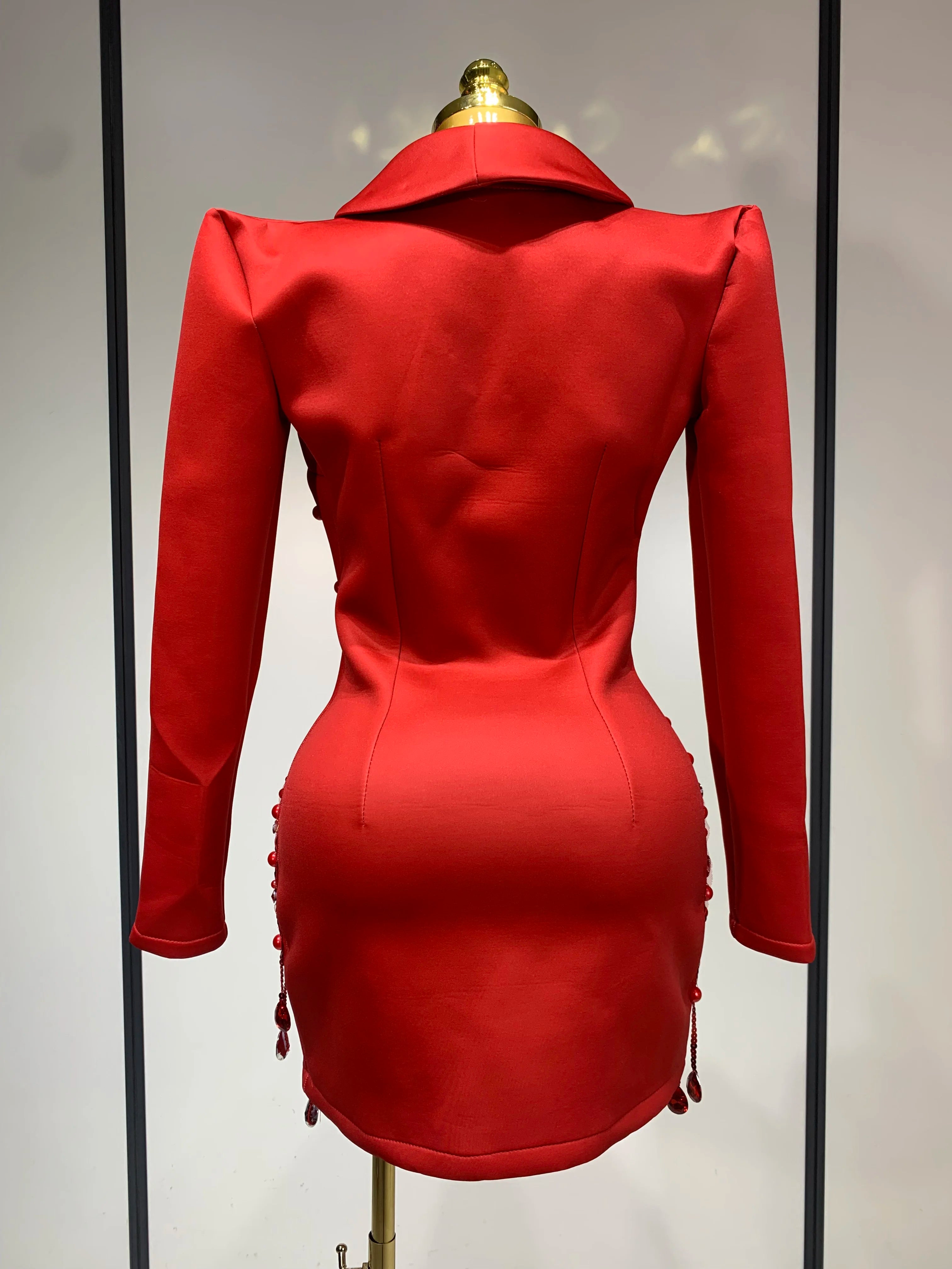 Luxury Rhinestone Deep V-Neck Slim Fit Red Suit Dress 2025 New Fashion Celebirty Elegant Evening Club Party Dresses