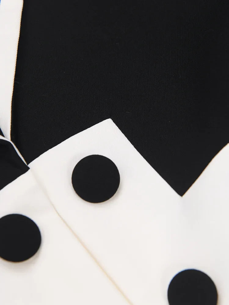 DEAT Fashion Women's Blazer Notched Collar Double Breasted Contrast Color Long Sleeve Suit Jackets Spring New Tide 17A2850