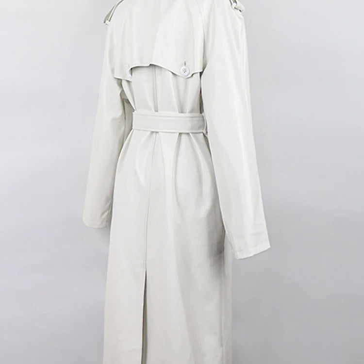 Autumn Extra Long Oversized Black Faux Leather Trench Coat for Women Long Sleeve Belt Double Breasted Loose Fashion 2021