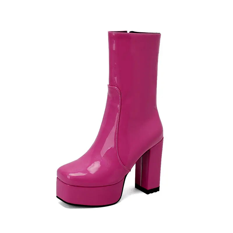 SIMLOVEYO Fashion Women Boots Toe Ultrahigh Chunky Heels 11.5cm Platform 4cm Big Size 41 42 43 Mature Booty red