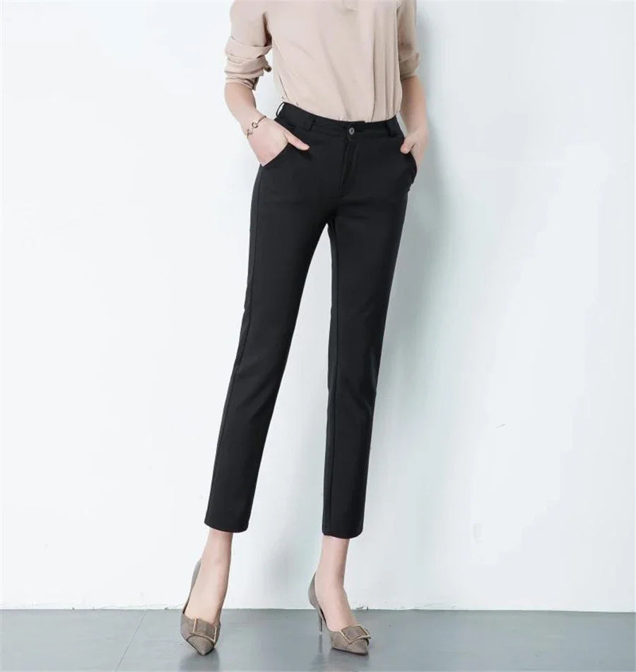 High Waist Office Elegant Slim 90cm Ankle-length Trousers Pencil Pants Women Spring Summer S-4xl Casual Formal Pantalones black