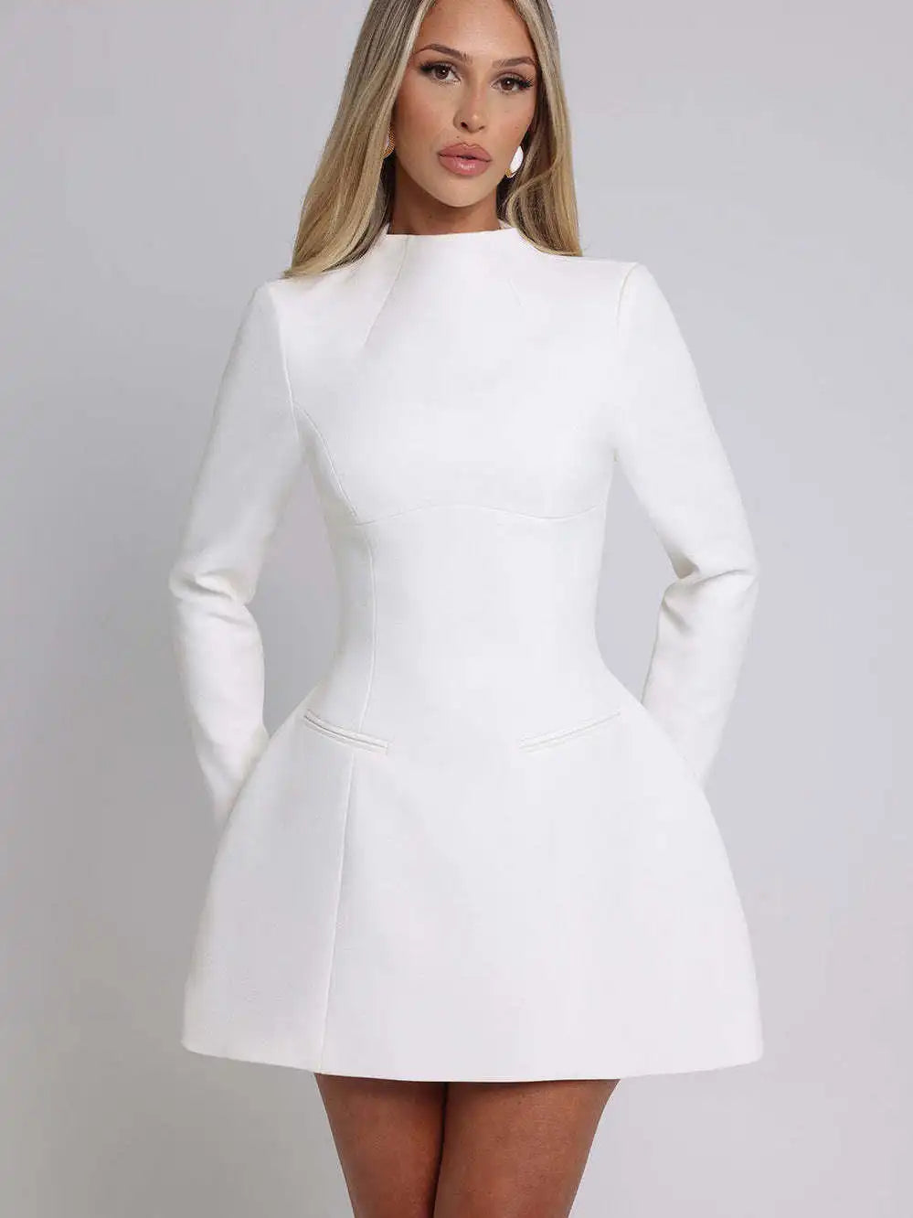 Articat Elegant Long Sleeved Bodycon Women Dress Sexy Slim Backless Mini Vestido Autumn And Winter New 2025 Party Evening Dress WHITE