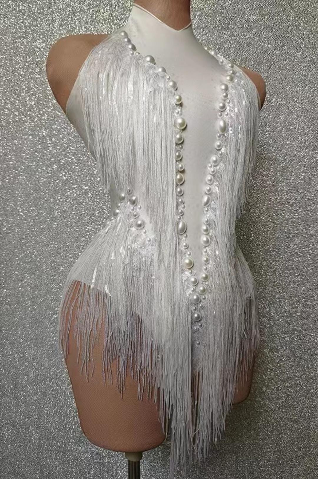 女性ナイトクラブ衣装ダンス衣装ワンピースステージ摩耗セクシーなパフォーマンス服キラキラ黒石スパンコールフリンジレオタード