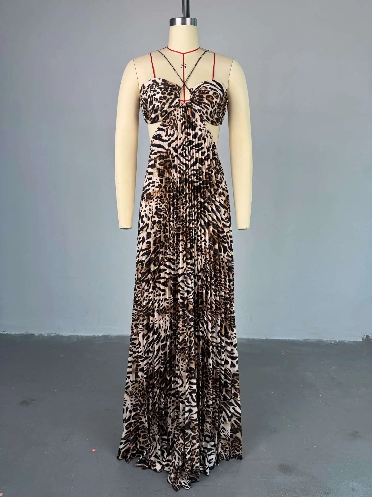 Elegant Women Leopard Print Sleeveless Strapless Floor-Length Long Dress 2025 Beach Party Birthday Sexy Pleated Dresses