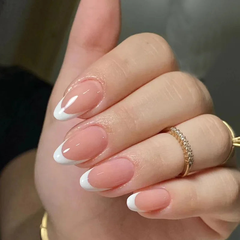 24Pcs Simple Wine Red Fake Nail with Glue Mid-length Almond Press on False Nails Wearable Round Head Oval Full Cover Nail Tips 1531