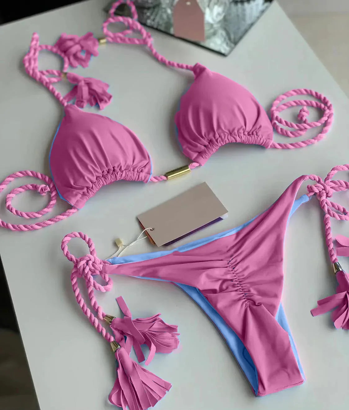 New Women Bikini Backless Rope Triangle Swimsuit Multicolor 8234-1