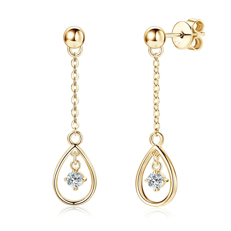 18K Gold Plated 925 Silver Stud Earrings for Women 3mm D Color Moissanite Water Drop Dangle Earring Elegant Jewelry Wedding Gift Yellow Gold Color