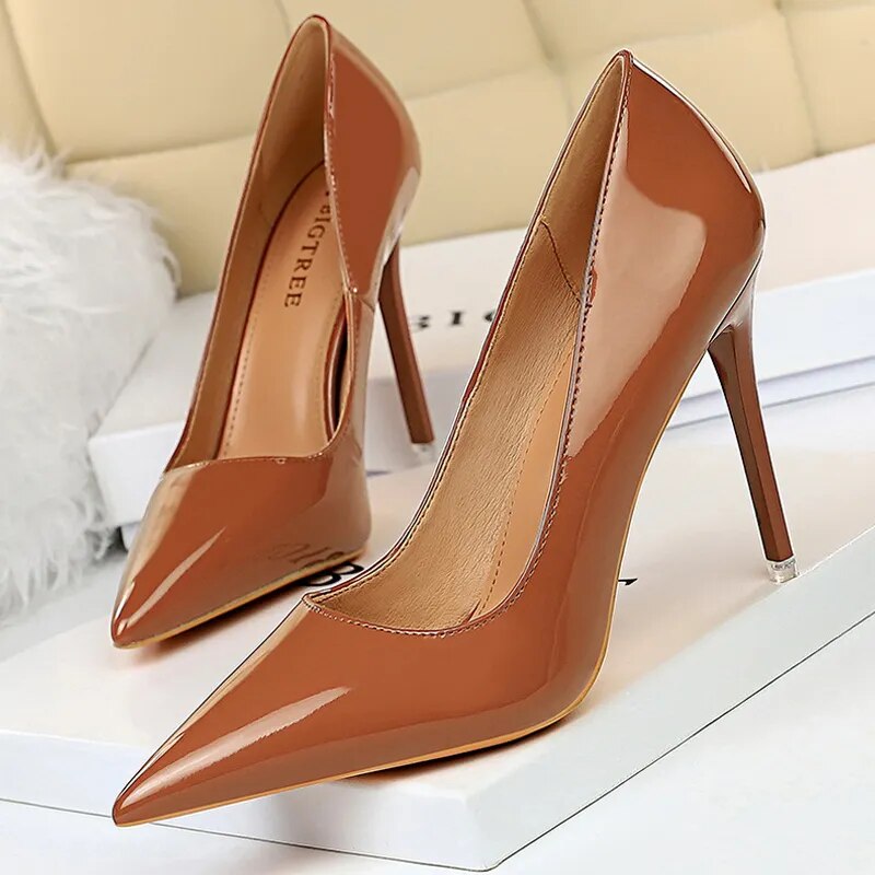 Shoes Woman Pumps Patent Leather High Heels Shoes Women Basic Pump Wedding Shoes Female Stiletto Women Heel Plus Size 43