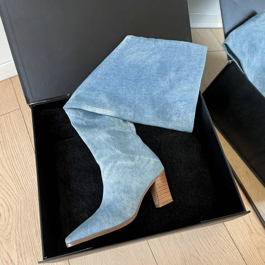 QUTAA 2024 Autumn Winter New Women Knee High Boots Thick High Heels Elegant Office Lady High Boots Shoes Woman Size 34-39