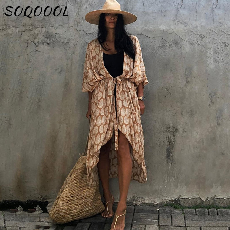 Sexy Bikini Cover-ups Summer Beach Pareo Stripes Loose Kimono Swimsuit Dress Beachwear Boho Bathing Suit Cover Up