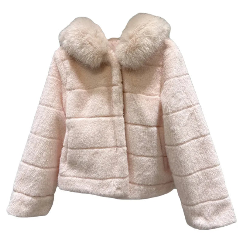 Winter New Sweet Temperament Hooded Warm Faux Fur Short Coat For Women High Quality Soft Jacket Female Trendy 11A07696