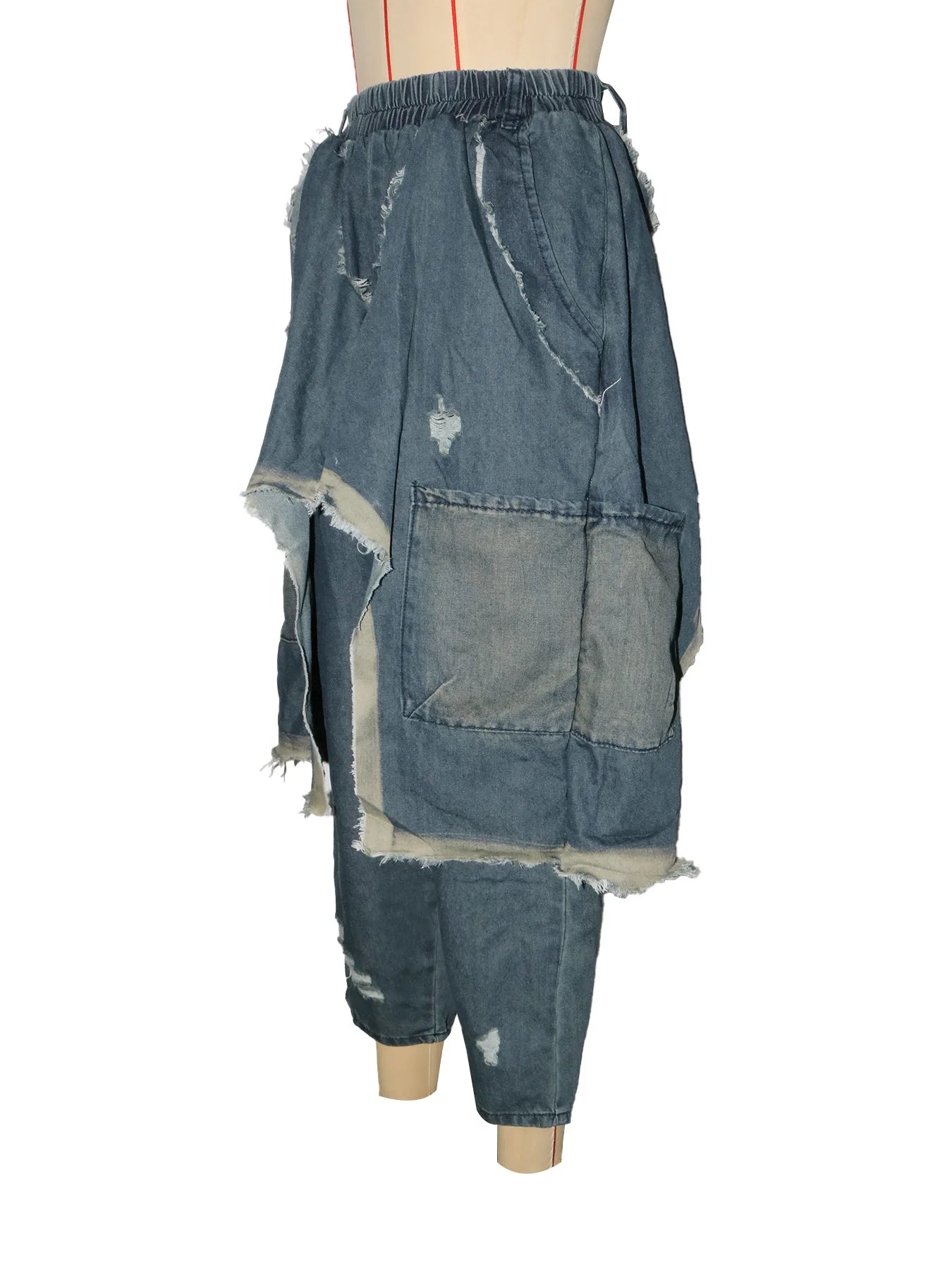 Women Streetwear Ripped Out Hole Denim Pants 2025 Fall Autumn Loose Safari Style Cargo Harem Hip Hop Jeans