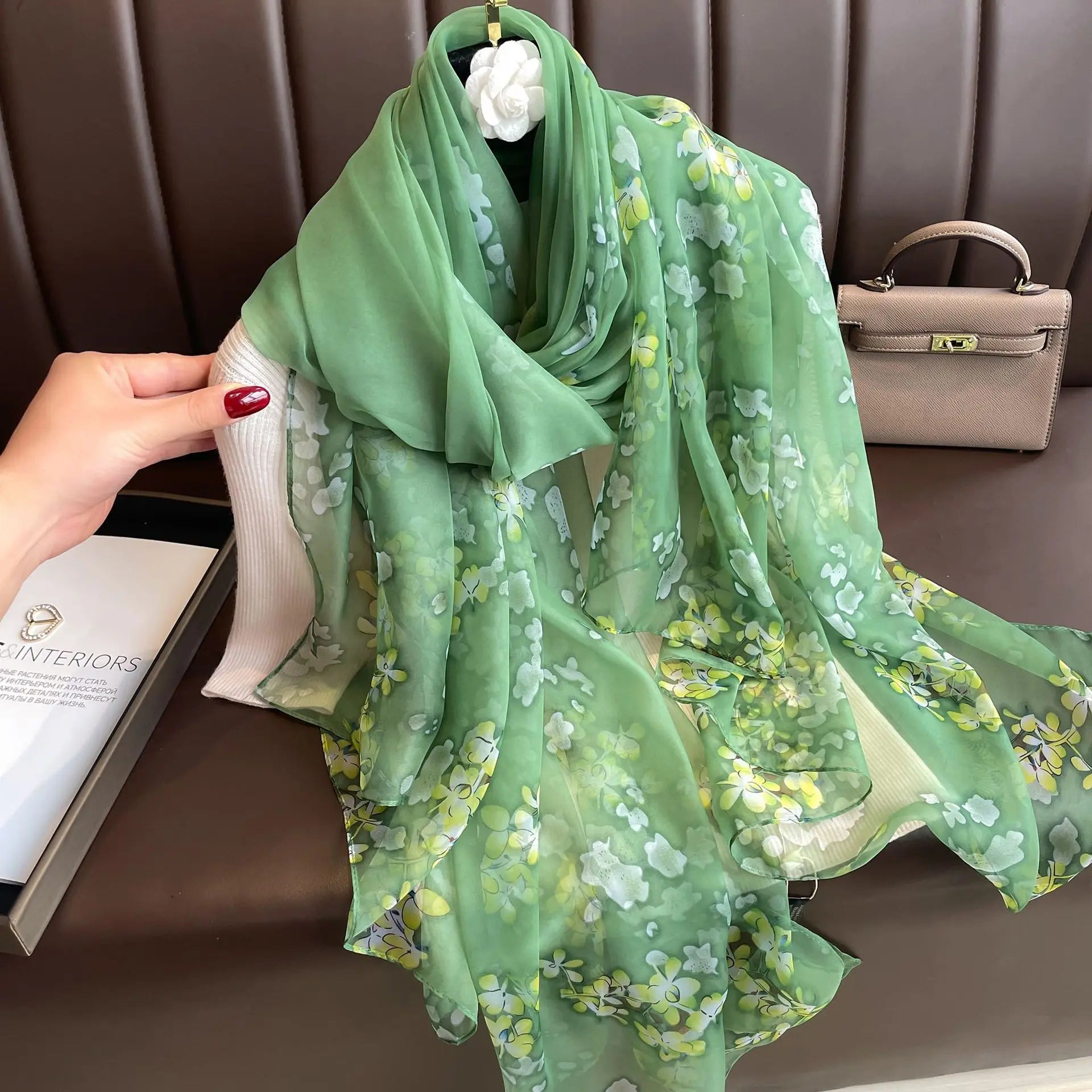 Silk Scarf Foulard Female Headbanda Luxury Hijab Women Soft Warm Pashmina Beach Scarves Echarpe Shawl Large Wrap Echarpe Bandana see chart 61