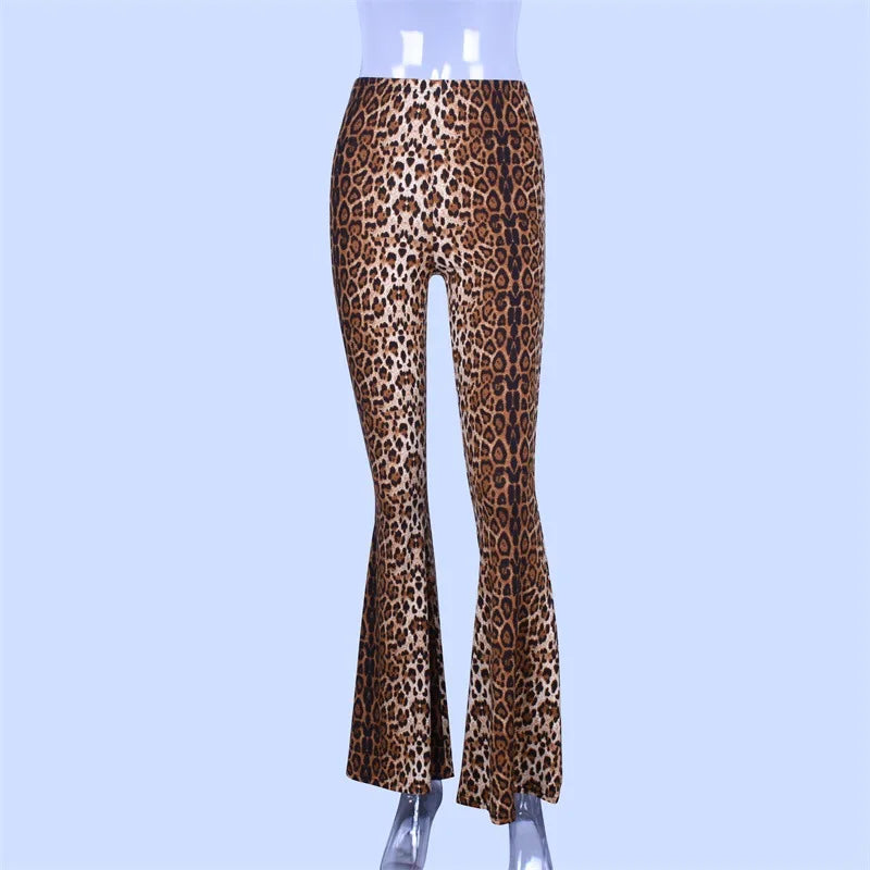 Lygens High Waist Leopard Tiger Print Flare Leggings Women Design Sexy Trousers Club Flare Legs Pants Casual Women Clothing