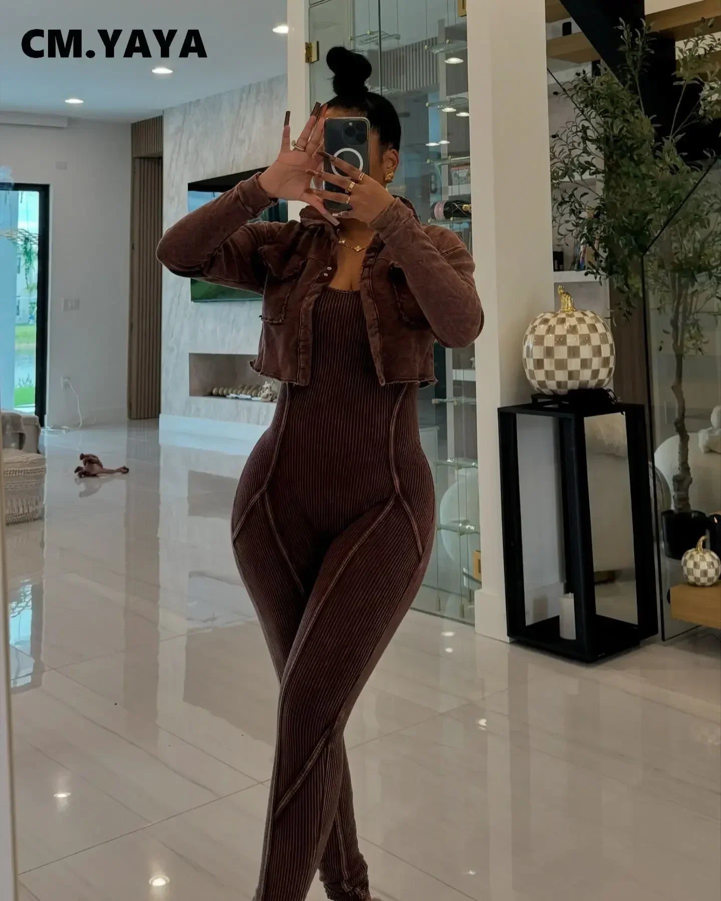 Fashion Women's Set Washed Knitted Long Sleeve V-neck Coats+pencil Jumpsuits Active Two 2 Piece Set Outfits Tracksuit