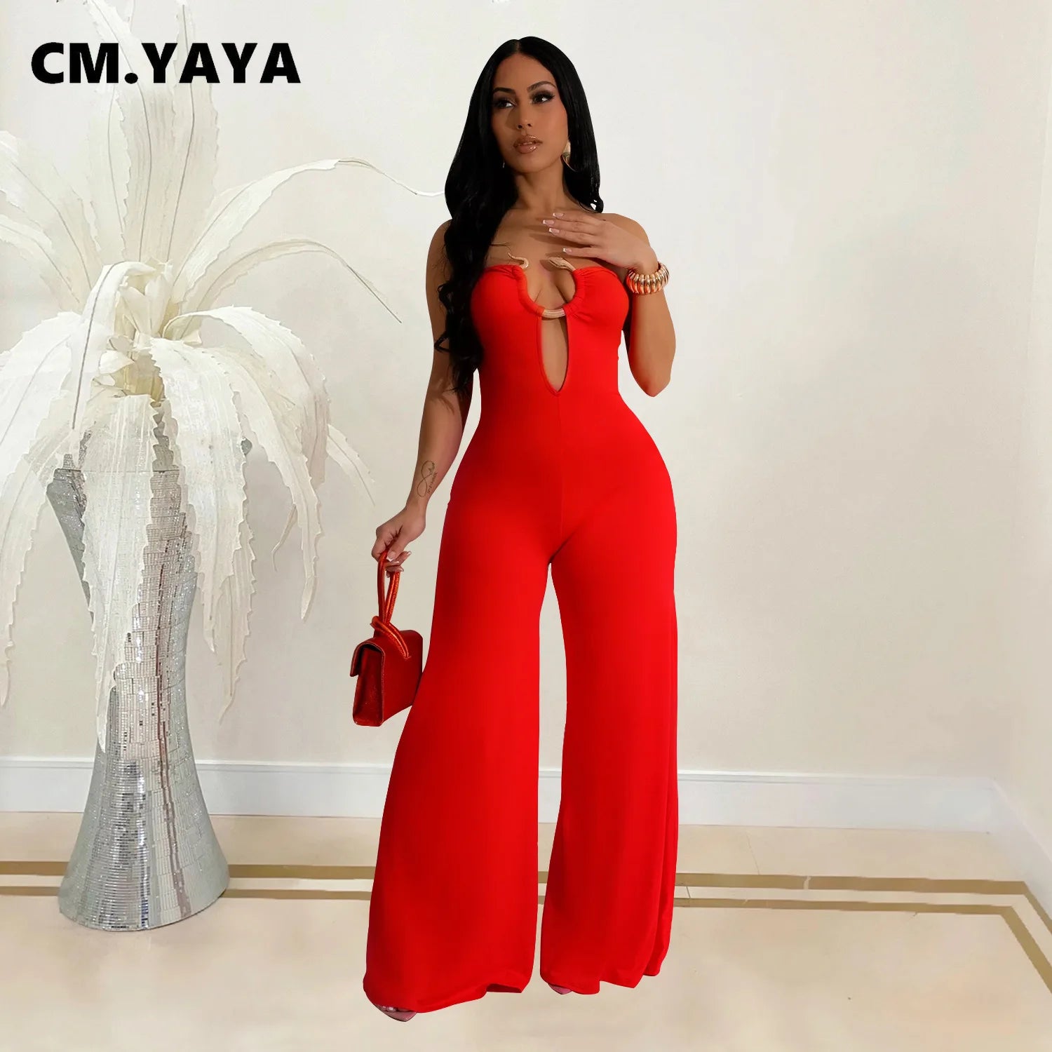 Women Wide Leg Deep V-Neck Sleeveless Jumpsuits 2024 Summer Hollow Out Night Street Club Playsuit One Piece Suit Romper