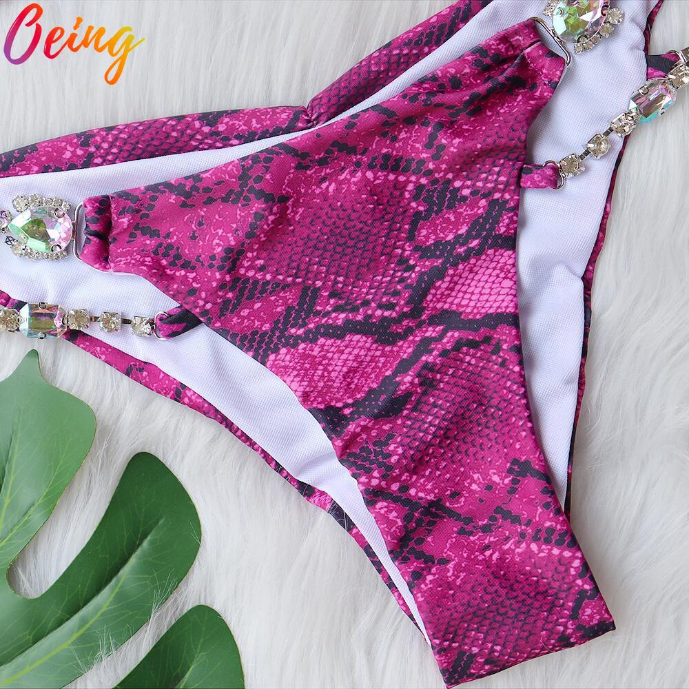 Sexy Bikini Diamonds Lace Up Pleated Thong Women Swimming Suit Push Up Bathing Suit Female Swimsuit Vacation Swimwear