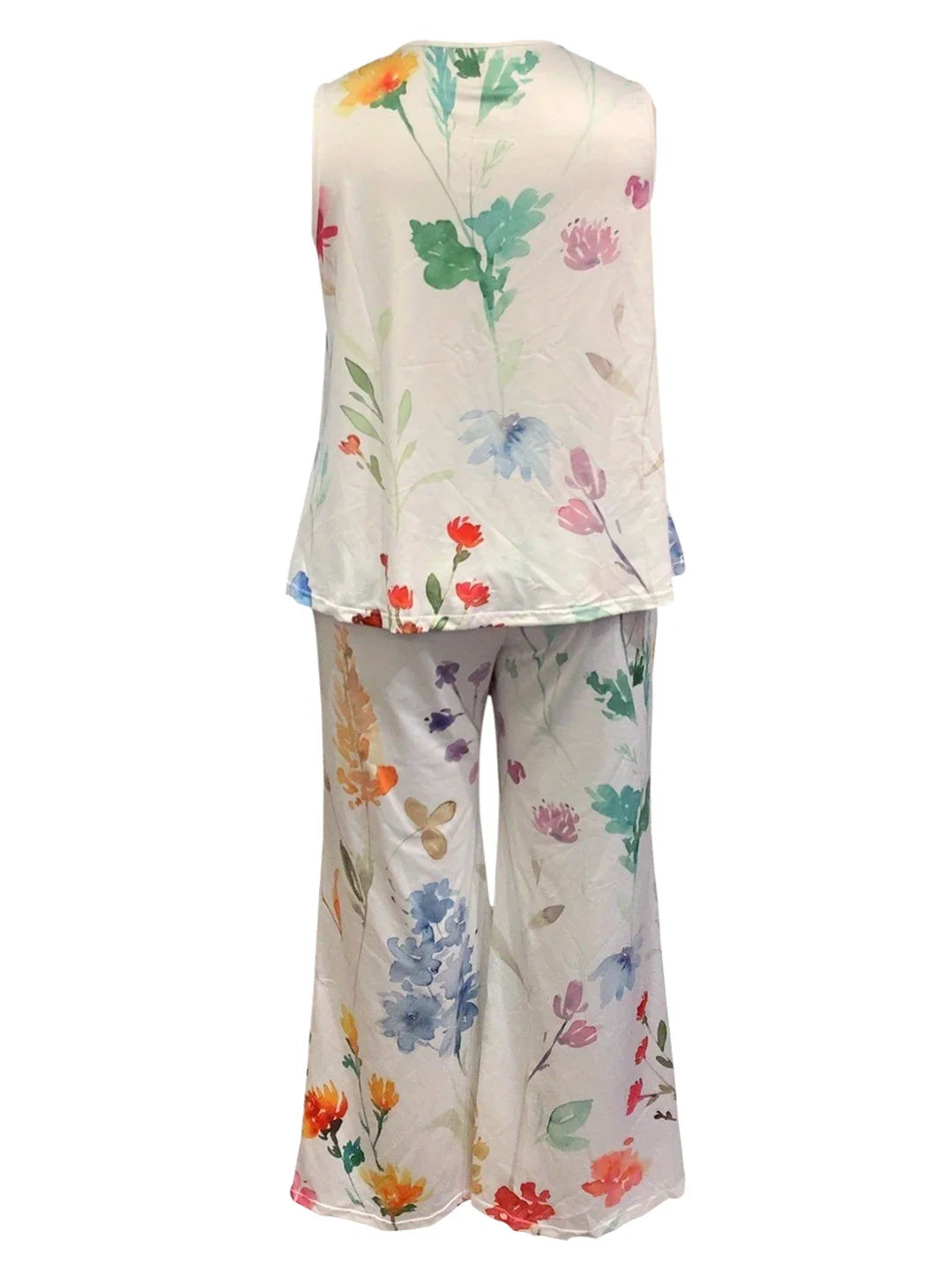 Plus Size 1XL-8XL Women's Casual Outfits Two Piece Set Solid Round Neck Tank Top Wide Leg Pants Outfits 2 Piece Set