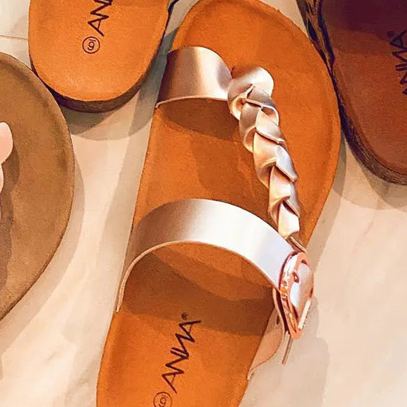 Women Sandals Flats Fashion Plait Leopard Summer Shoes Women Slippers Wear-Resistant Beach Ladies Sandals Female Shoes Gold
