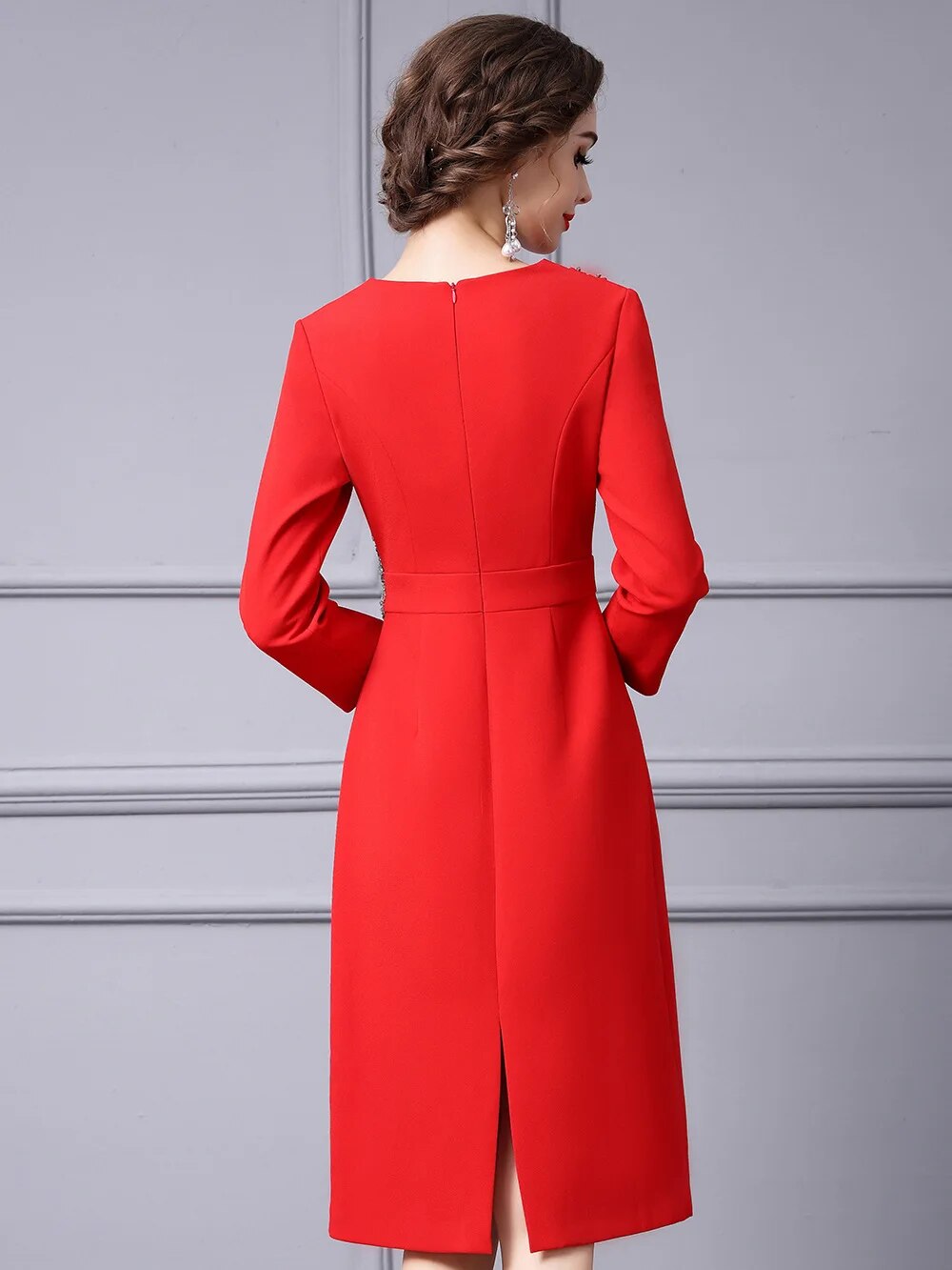 ZJYT Autumn Luxury Diamonds Party Formal Occasion Dresses for Women 2024 Elegant Christmas Red Cocktail Vestidos Fiesta Robe