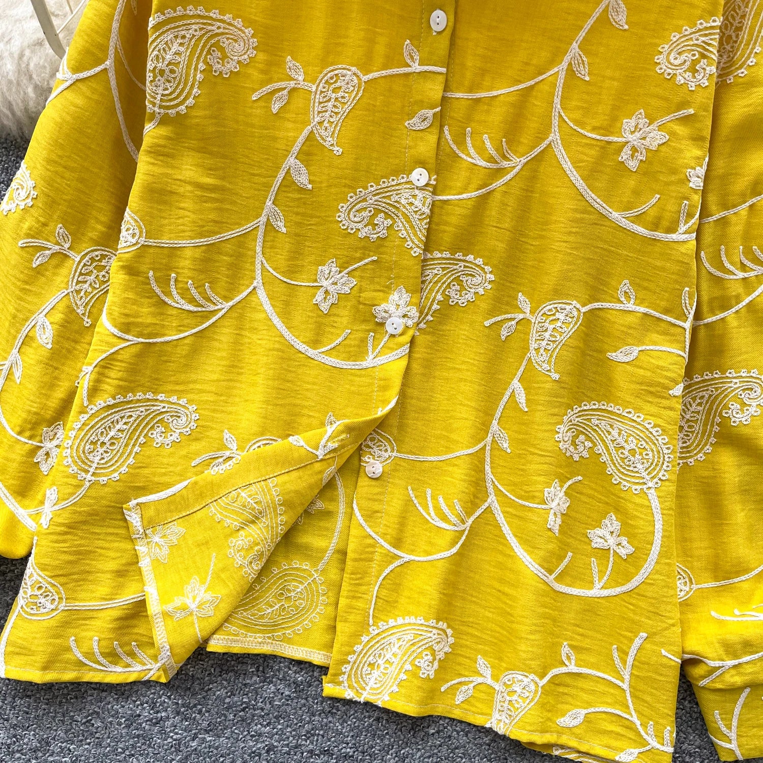 Vintage Elegant Embroidery print turn-down collar Blouse Fashion Single Breasted sweet Shirt Casual Chic Top Fairy Summer Women