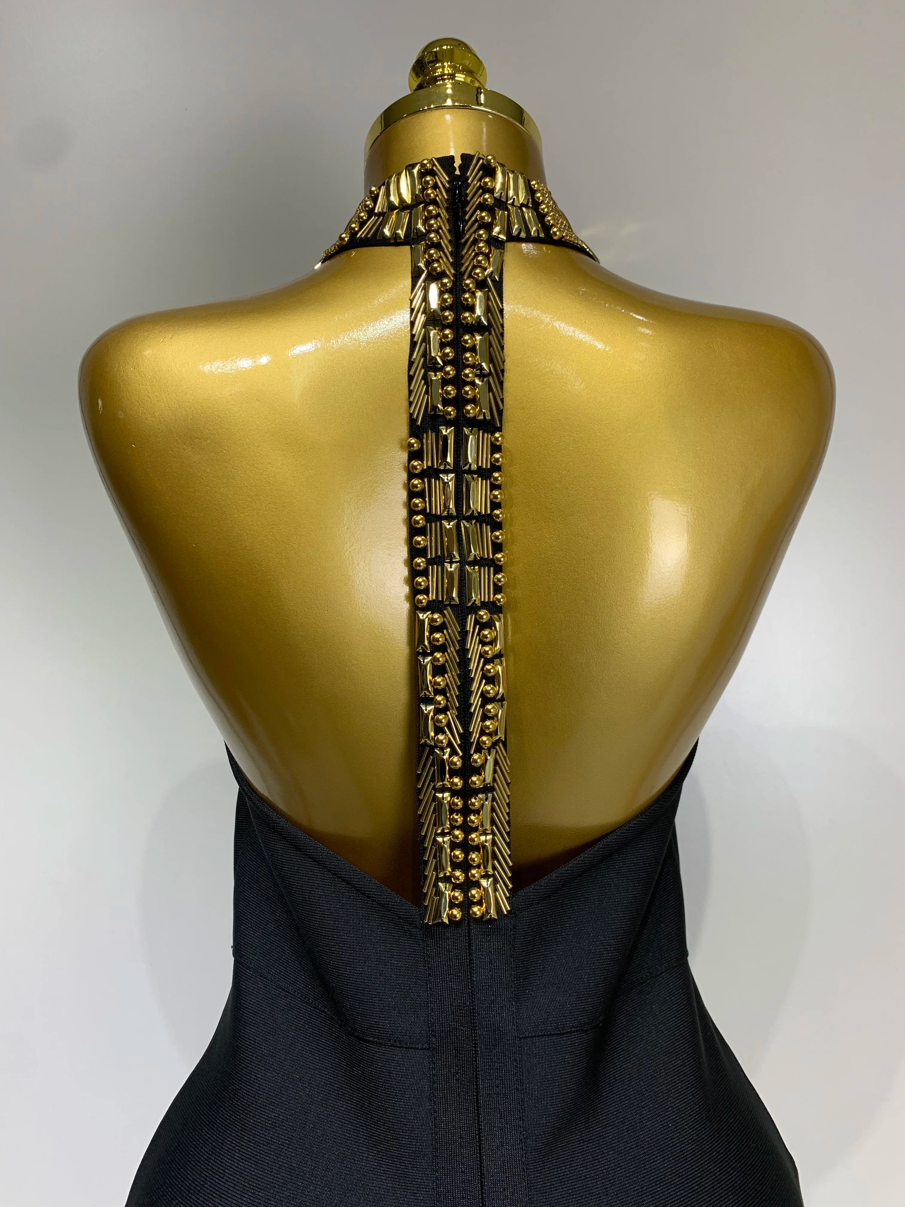 Women Fashion Celebrity Sexy Backless Beading Midi Black Bodycon Bandage Dress 2025 Elegant Evening Club Luxury Birthday Dresses