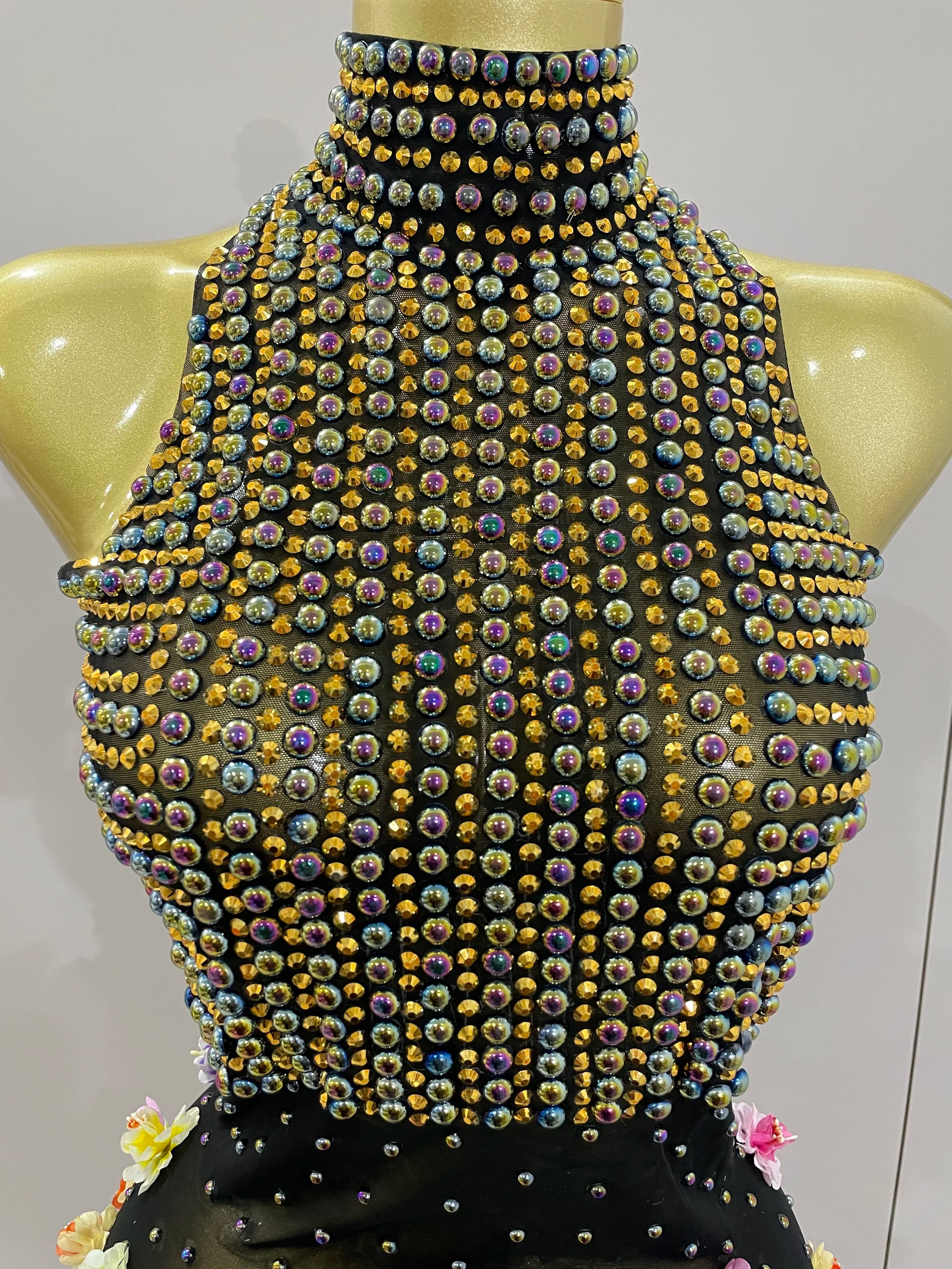 Sparkly Rhinestones Flowers Sexy See Through Long Dress 2025Women Birthday Celebrate Wedding Evening Prom Dress Photo Shoot Wear