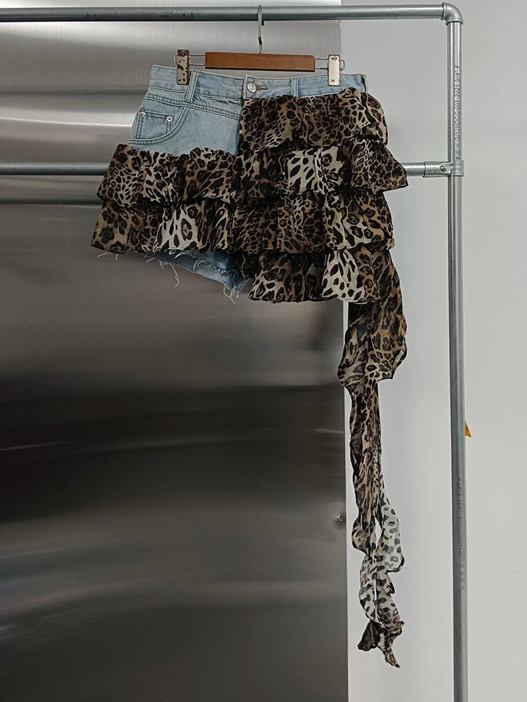 Colorblock Designer Short Jeans For Women High Waist Spliced Denim Asymmetrical Designer Trousers Female Fashion