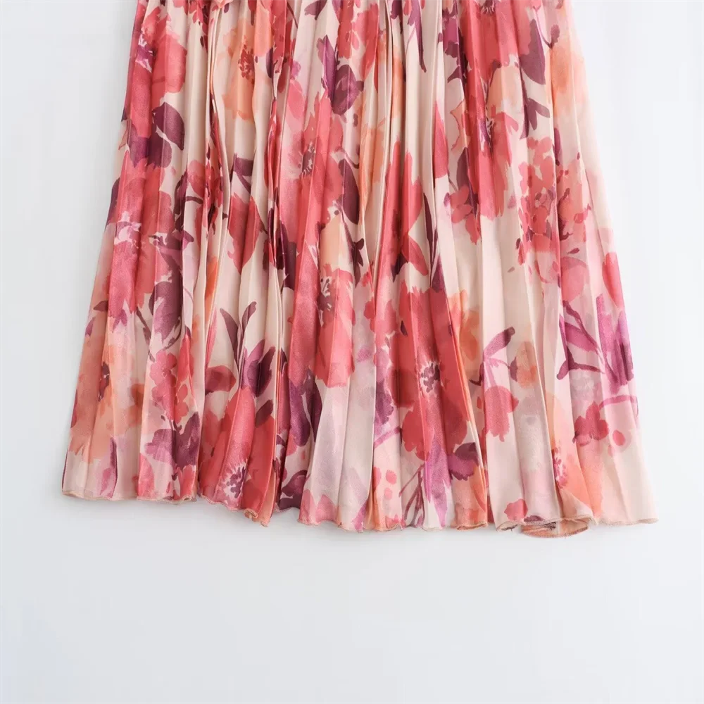 Taop&Za Women's temperament loose floral print long sleeved shirt/high waisted pleated skirt half skirt