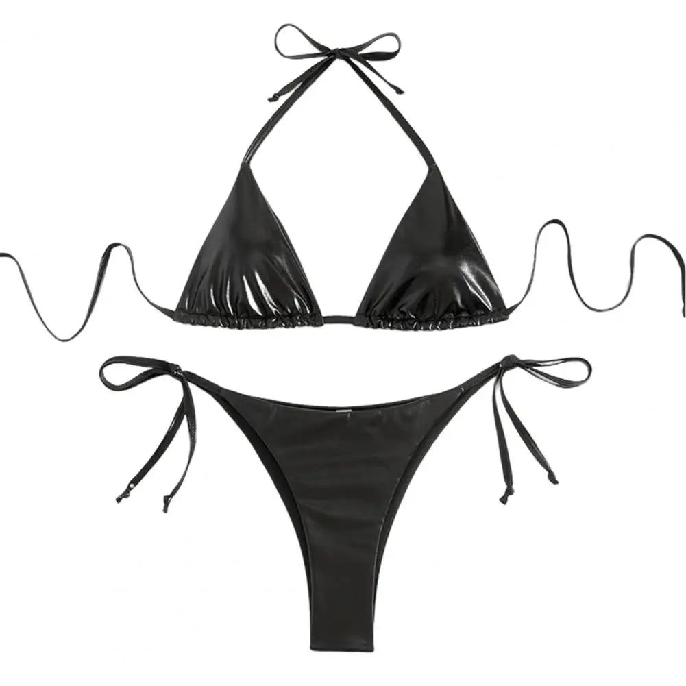 Bikini Women Swimsuit New Gold Halter Lace Up Bikinis Set Sexy Swimwear Beach Cover Up 2 Piece Beach Bathing Suit Female Black