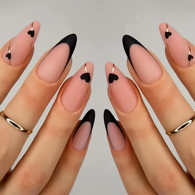 Black Cool Fake Nails Halloween Bat Press on Nails Almond Decorated Nail Tips Rivet Bow False Nails 24pcs Reusable Acrylic Nails 06