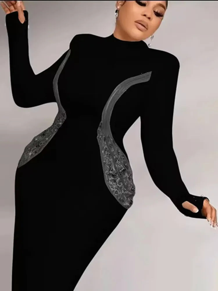 Women Celebrity Sexy Beading Crystal Diamonds Black White Maxi Long Bodycon Bandage Dress 2024 Elegant Evening Club Party Dress black