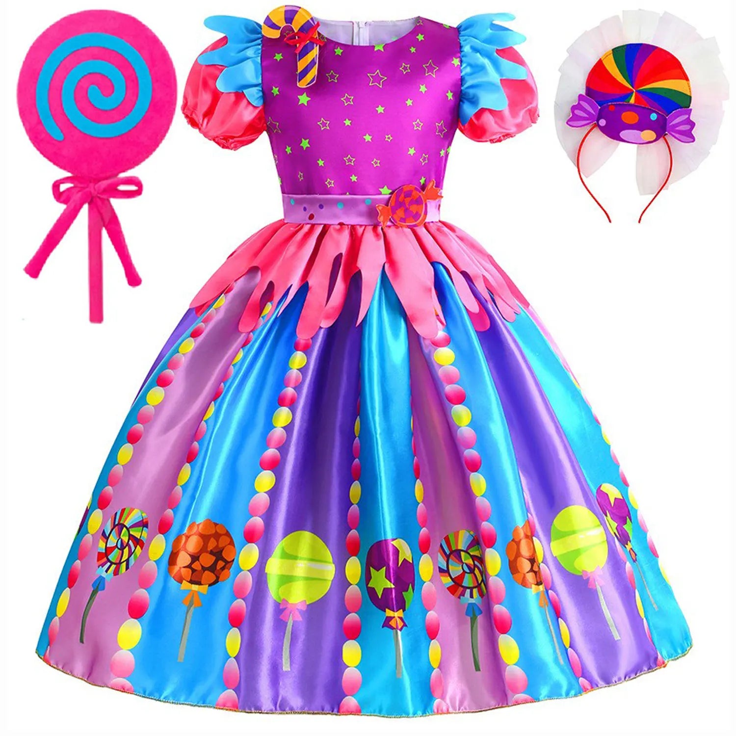 Sweet Lollipop Candy Girl Dress Carnival Party Little Kids Birthday Costume Fancy Rainbow Tutu Children Wedding Clothes tg1459