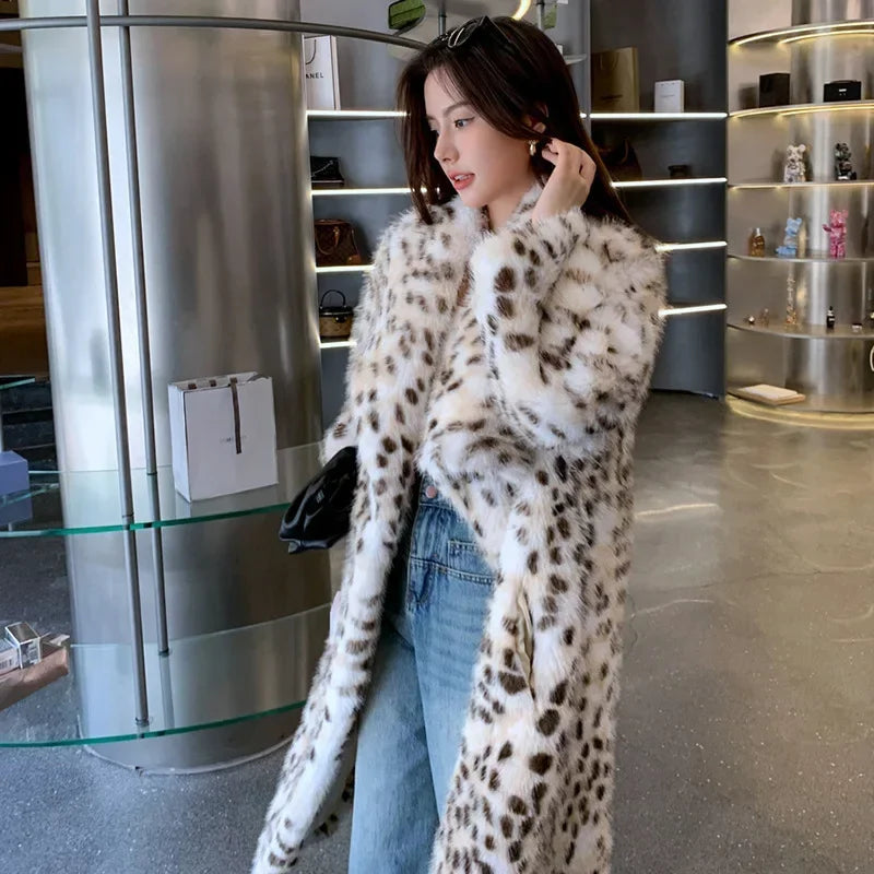 Korean Woven Lapel Ruffled Fur Trench Coat Fox Fur Raccoon Fur Imitation Fur Coat Winter Warm Jacket