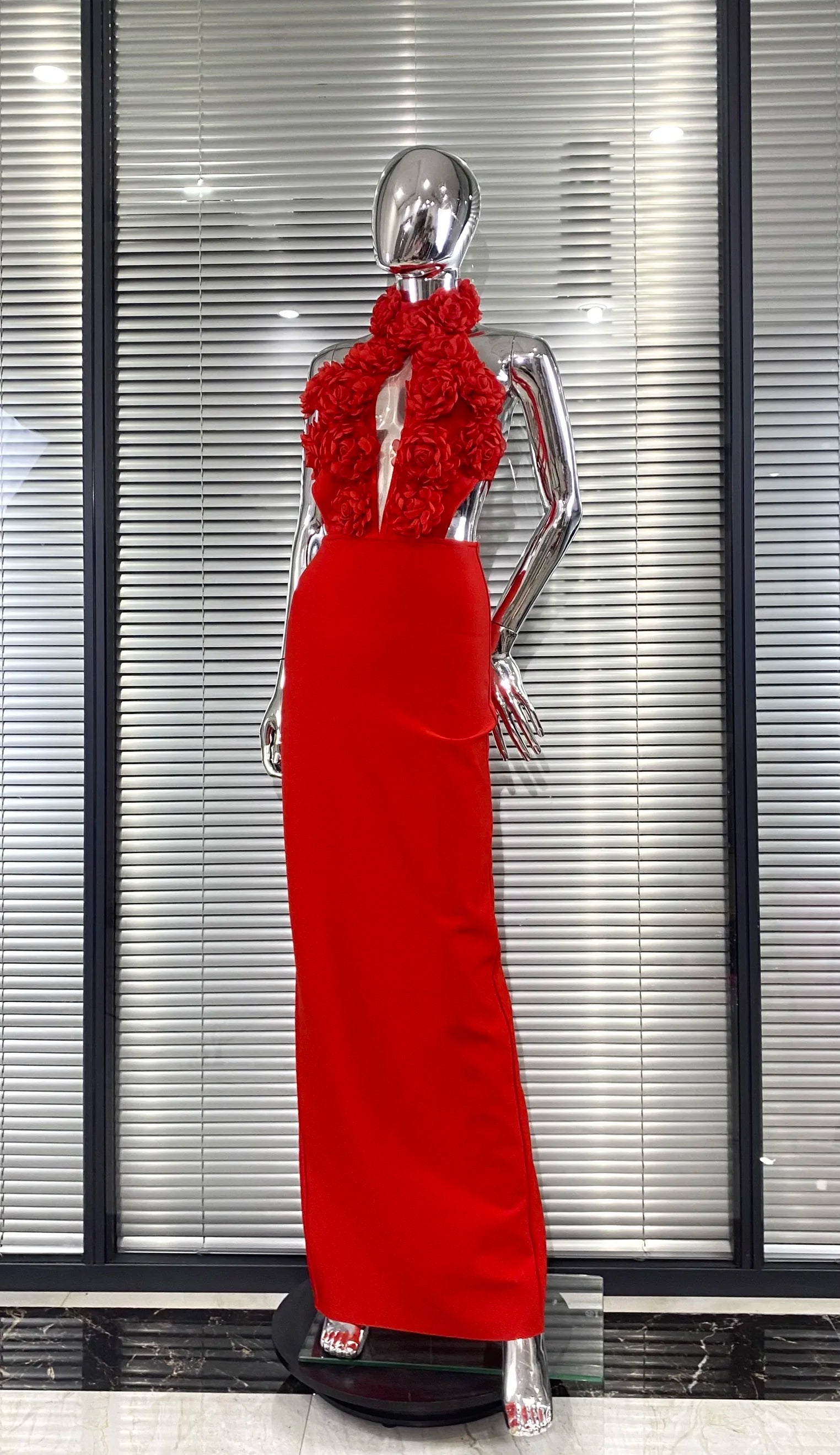 Red Color Women Sexy Halter Backless Off the Shoulder Florals Bodycon Long Bandage Dress Wedding Mermaid Celebrate Birthday Wear