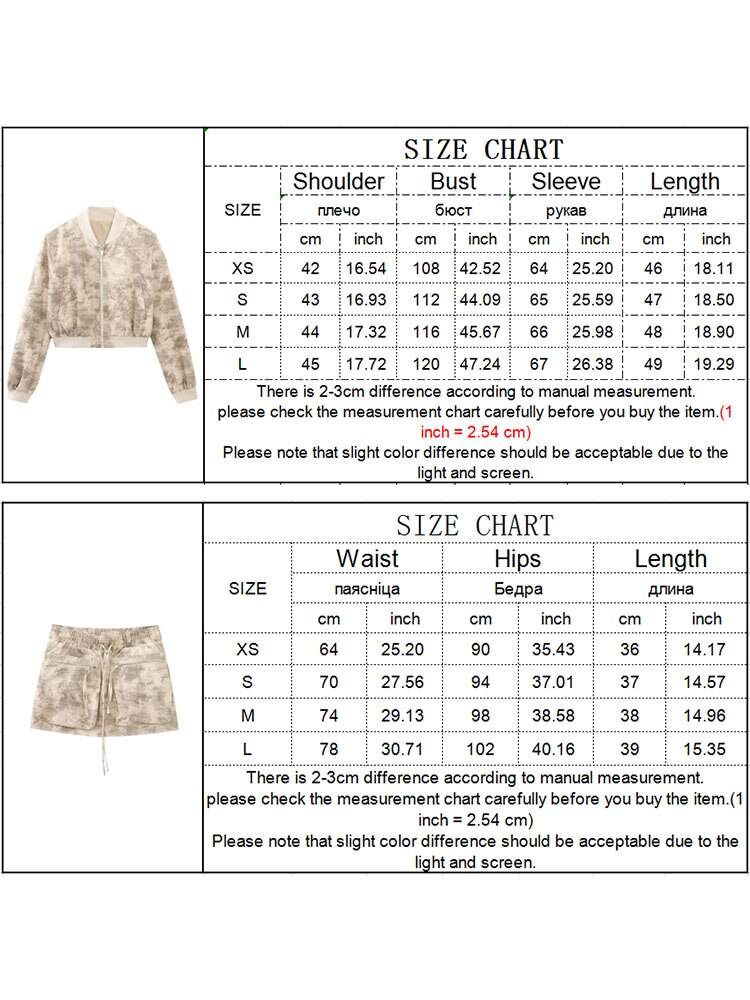 TRAF Women Spring Pilot Jackets Skirt Sets 2024 Fashion Print Long Sleeved Short Coats Pockets Elastic Waist Mini Skirts Outwear