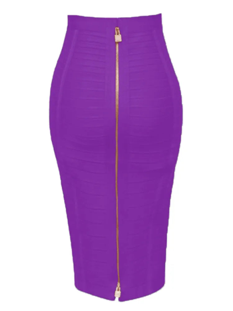 Shipping Plus Size XL XXL Summer Fashion Sexy Zipper Bandage Skirt 2022 Designer A Line Bodycon Pencil Skirt Faldas 58cm Purple