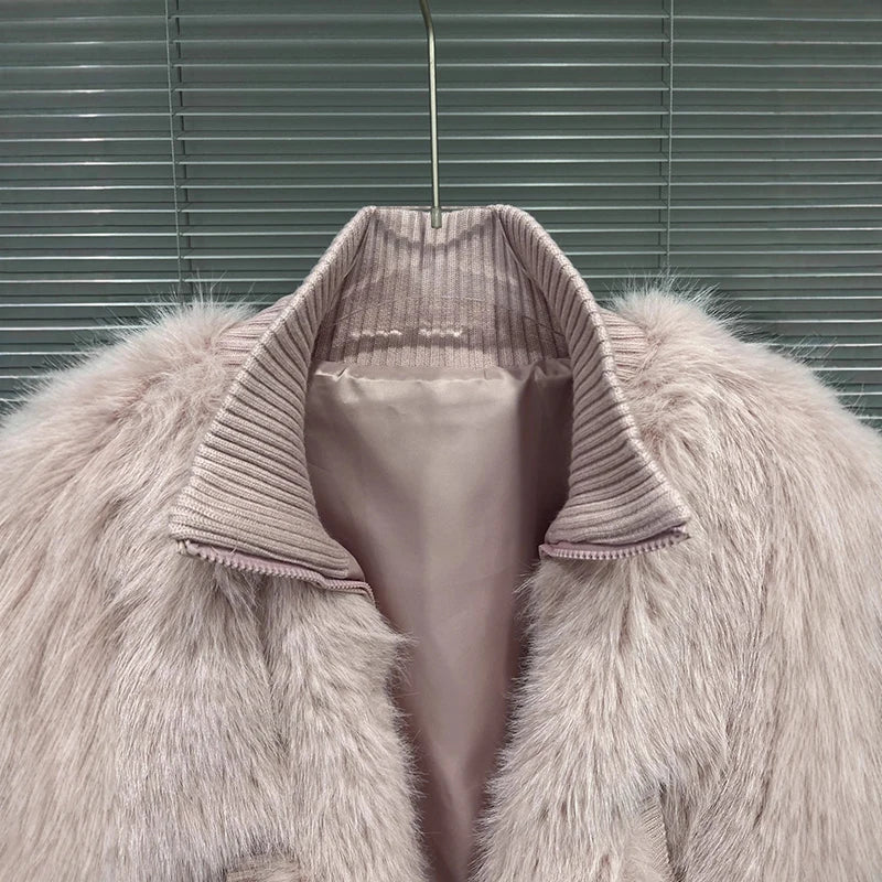 Autumn Winter New Fashion Versatile Stand Collar Faux Fur Short Jacket For Women Sweet High Waist Coat Female 11A07634