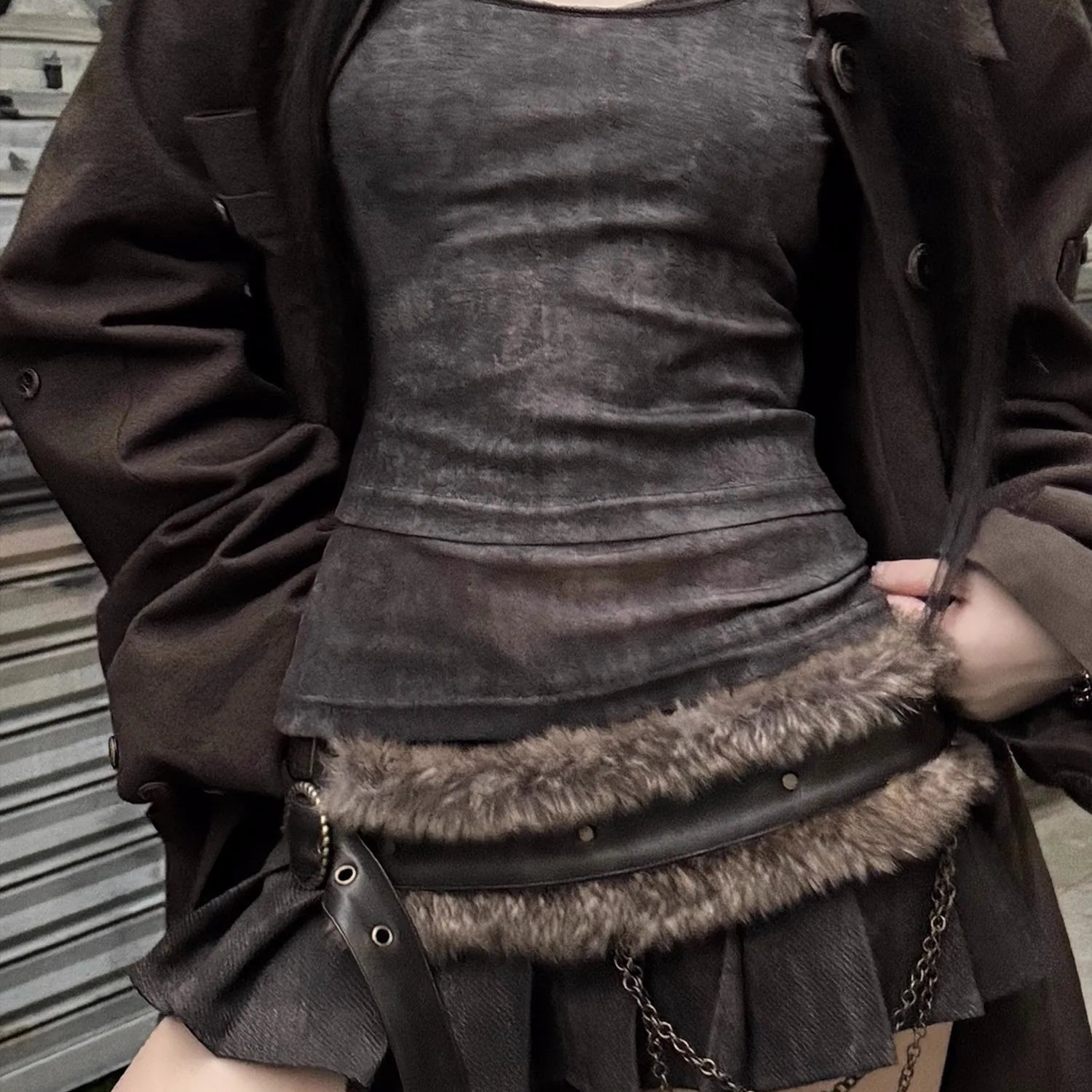 Lautaro Spring Summer Cool Washed Distressed Soft Pu Leather Mini Pleated Skirt Women High Waist Belt Luxury Designer Clothes