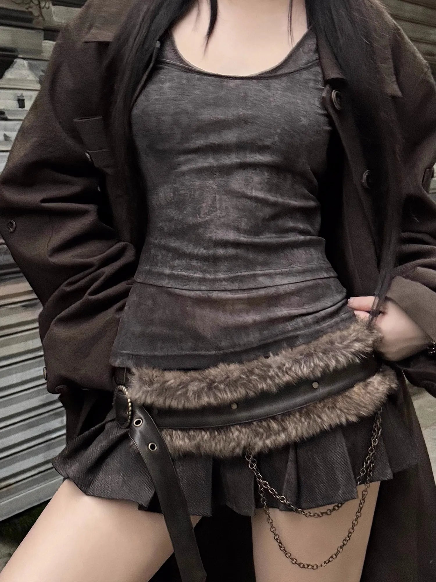 Lautaro Spring Summer Cool Washed Distressed Soft Pu Leather Mini Pleated Skirt Women High Waist Belt Luxury Designer Clothes