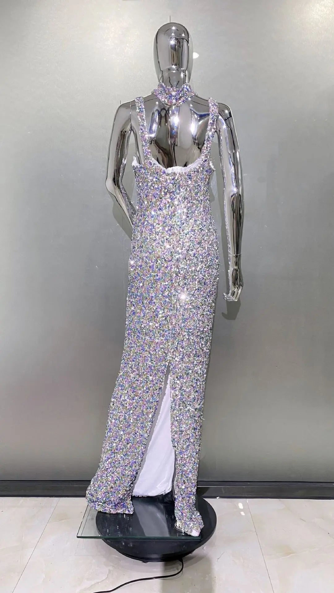 Shinning Sequins Women Sleeveless Sexy Square Collar Bodycon Long Fashion Evening Party Dress Birthday Prom Outfit Vestido