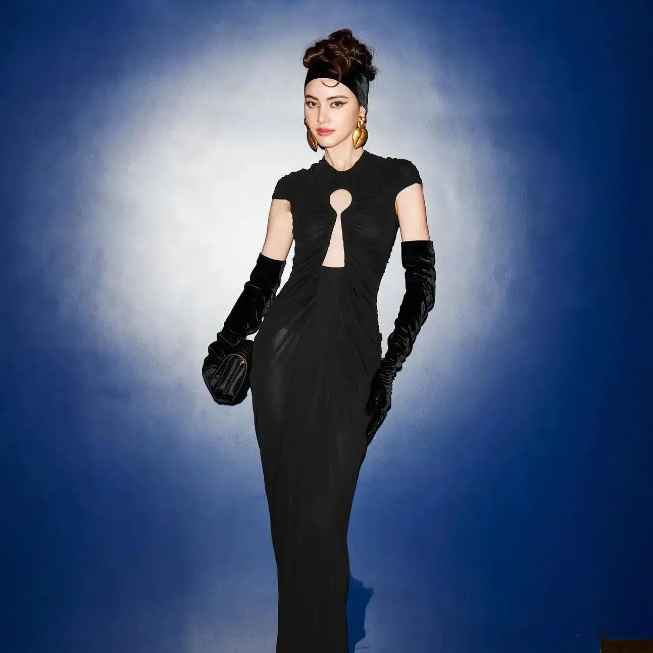 New Sexy Hollow Out SeeThrough Mesh Ankle Leng Evening Dress Fashion Woman Birthday Party Vestido Celebrity Evening Party Outfit