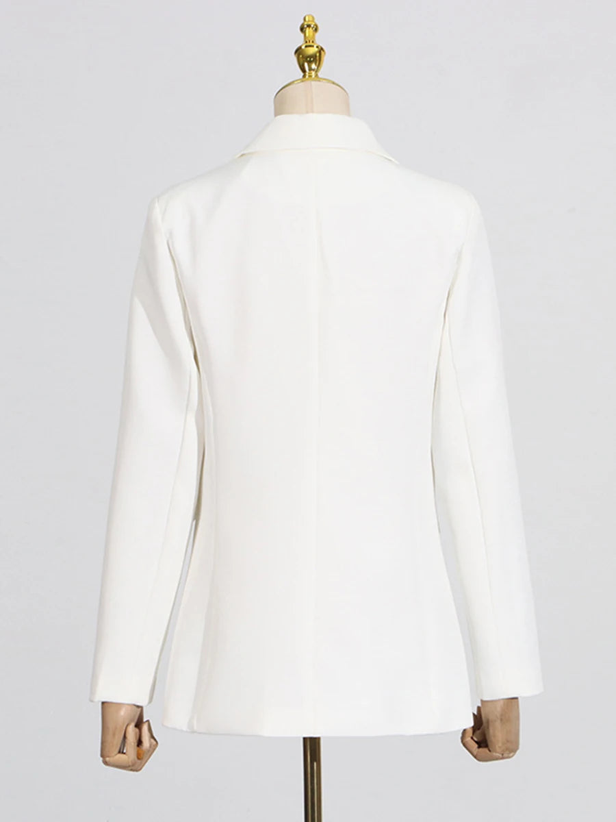 Solid Slimming Two Piece Sets for Women Lapel Long Sleeve Patchwork Bead Top High Waist Pant Temperament Set Female