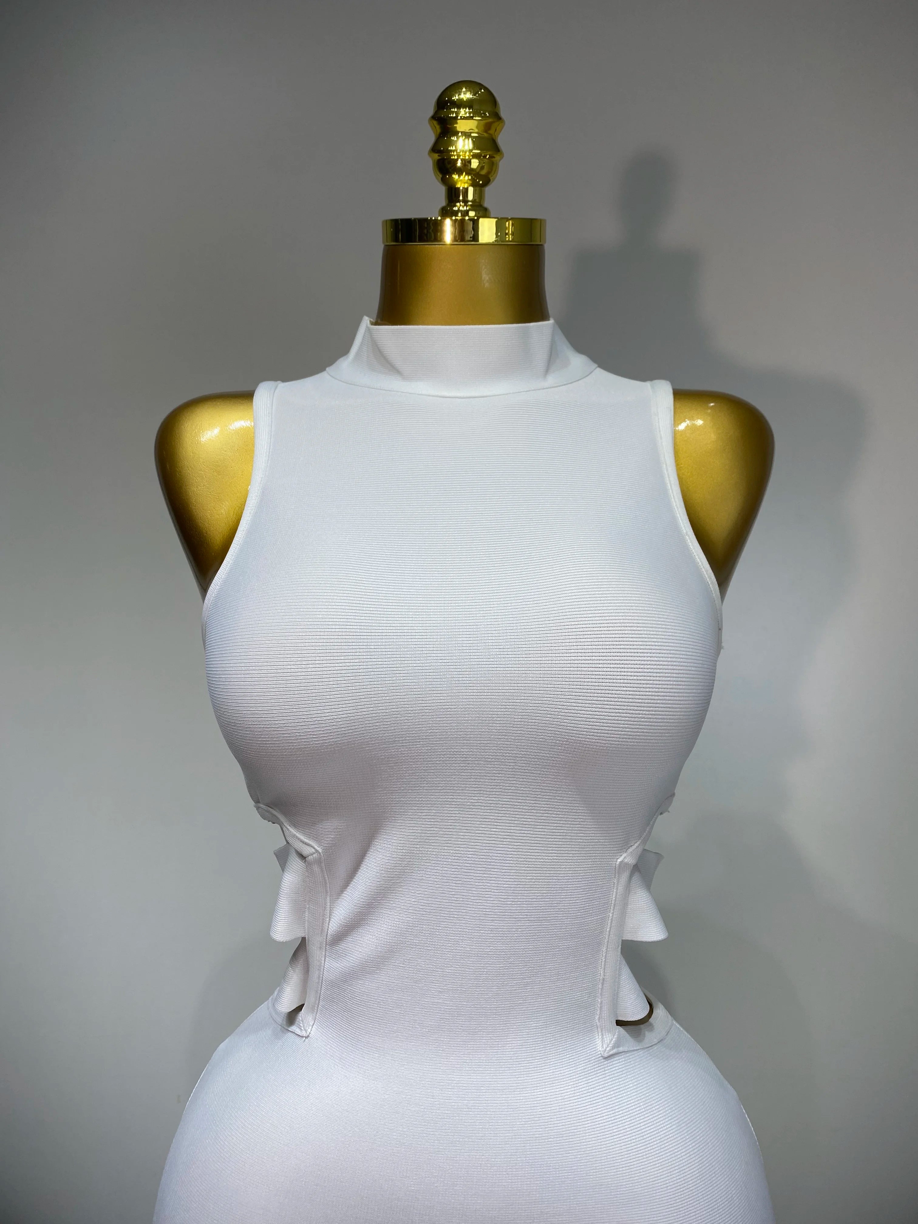 Women Sexy Turtleneck White Cut Out Midi Bodycon Bandage Dress 2025 White Elegant Evening Party Dress Luxury Birthday Dress