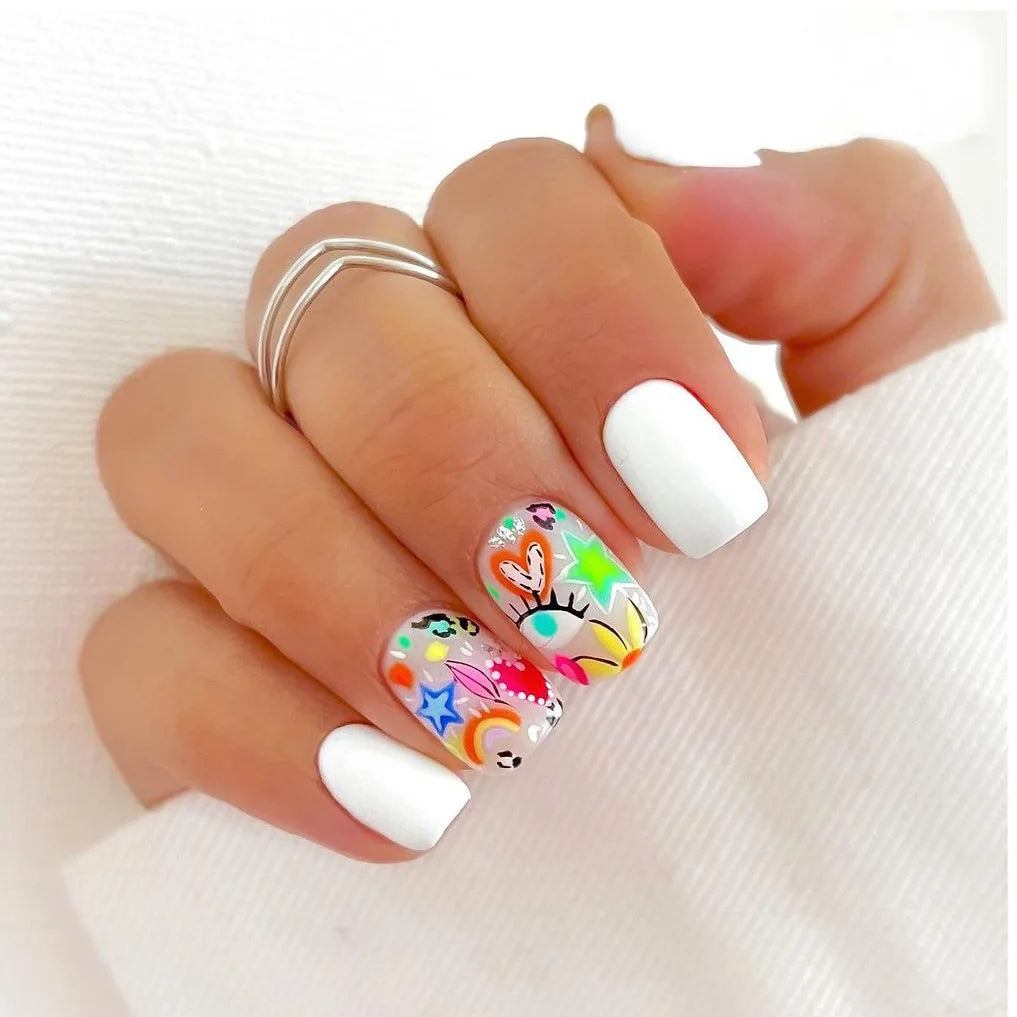 24pcs/set Long Medium short fake nails for women girls cute bow flowers decoration french tips faux ongles press on false nail 693