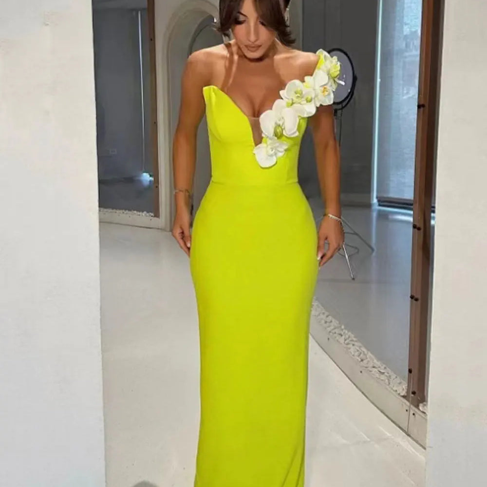 2024 Sexy Women's 3D Flower Decoration Long Dress Strapless Sleeveless Bodycon Backless Max Dress Cocktail Evening Party Vestido